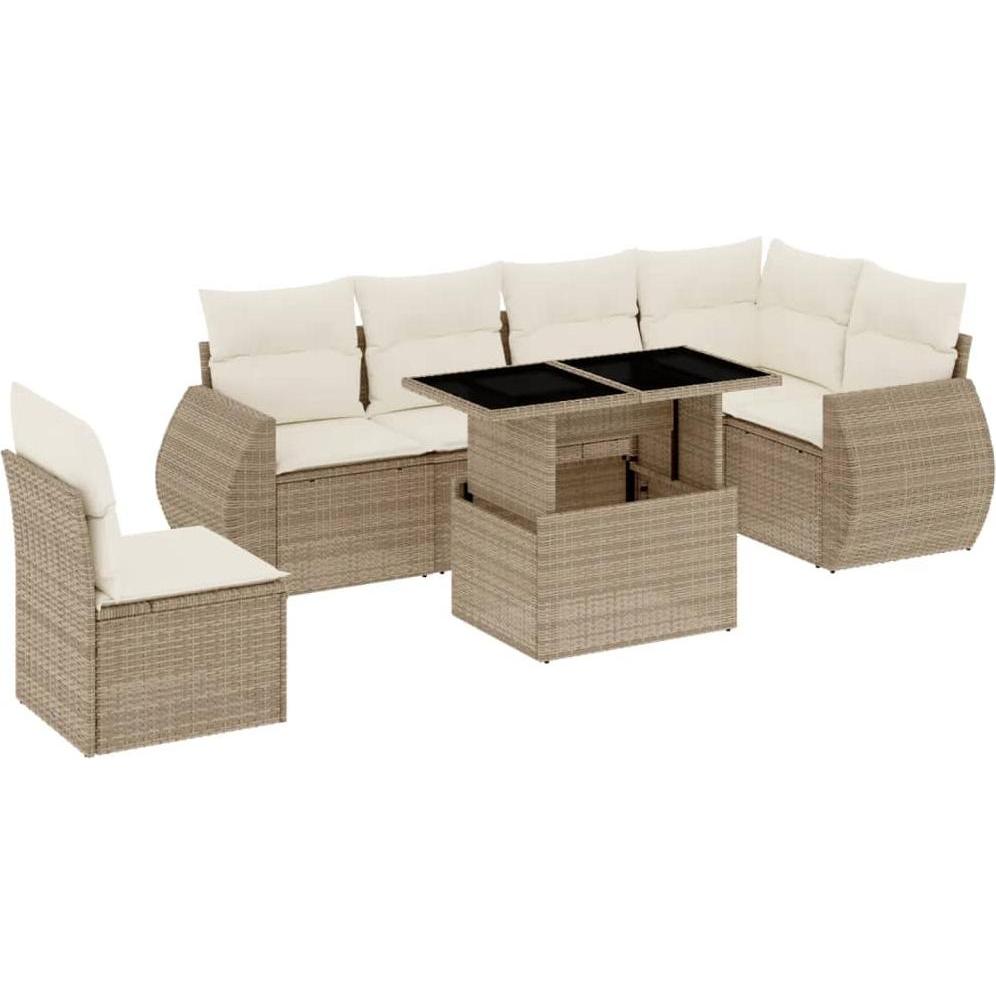 VidaXL, Gartenlounge, Gartenmöbel Sofa Garnitur Lounge Sitzgruppe 7-tlg. Beige Poly Rattan