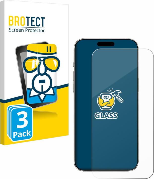 Produktbild BROTECT Panzerglas Displayschutz 9H Schutzglas Glas Klar Transparent (3 Stk., Apple iPhone 16)