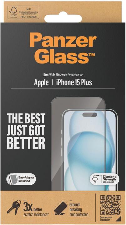 Produktbild PanzerGlass Screen Protector Ultra-Wide Fit w. EasyAligner (1 Stk., Apple iPhone 15 Plus)