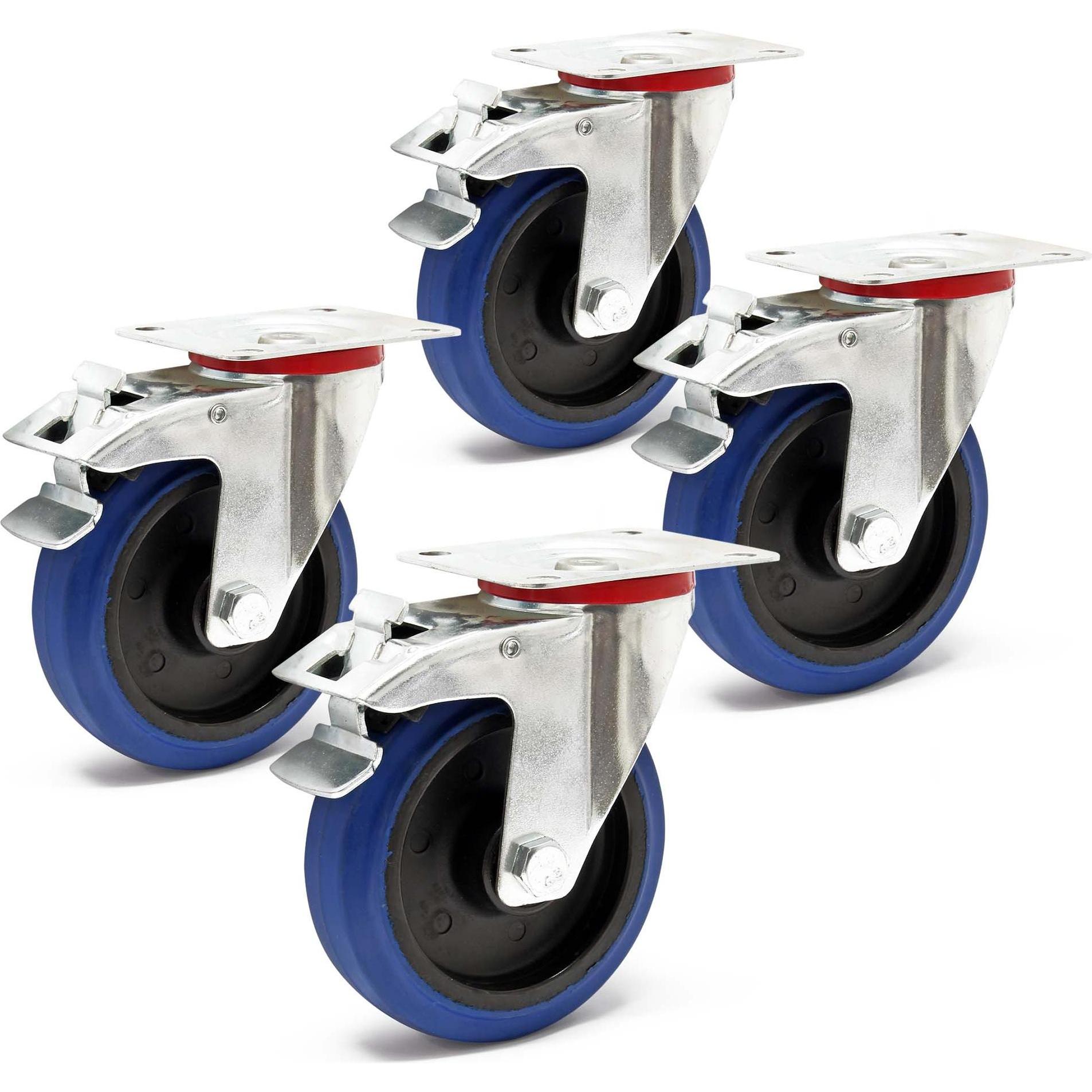 Thumbnail - Wiltec, Möbelrollen, Lenkrollen Set 4x Transportrolle m. Bremse 125mm 200kg totalfeststellbar