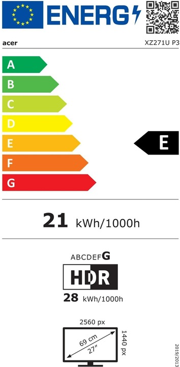 Energie-Label Acer Nitro XZ1 XZ271UP3bmiiphx (2560 x 1440 Pixel, 27")