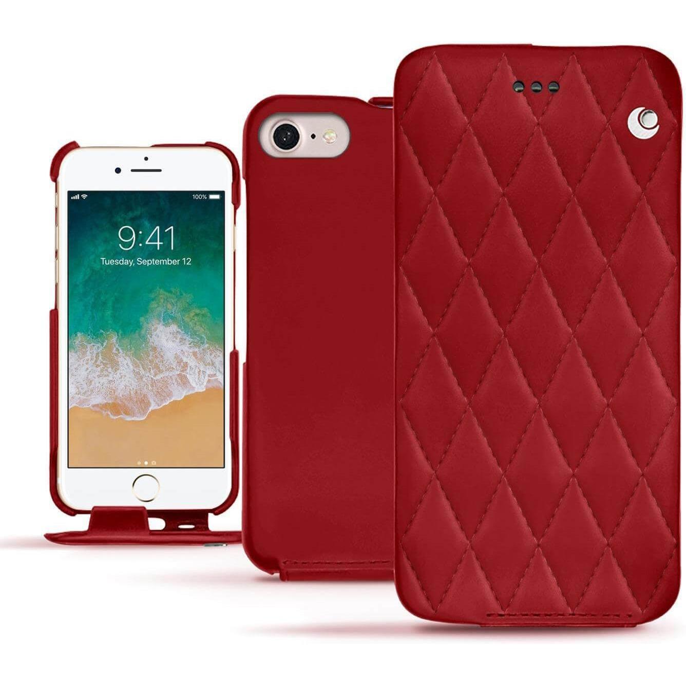 Noreve Lederschutzhülle vertikal (Apple iPhone 7), Smartphone Hülle, Rot