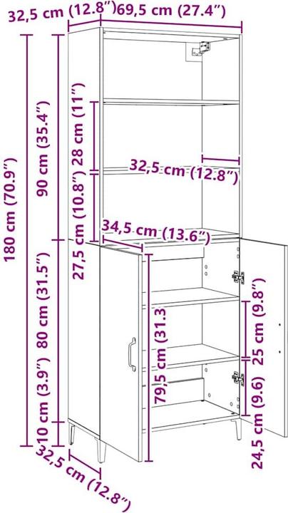 Image du produit vidaXL Highboard-Möbel (69.50 x 34 x 180 cm)