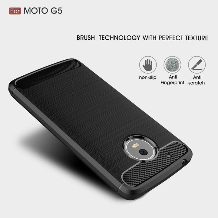 Produktbild König Design Motorola Moto G5 TPU Case Carbon Fiber Optik Brushed Motiv Schutz Hülle Grau Neu (Motorola Moto G5)