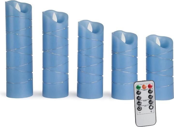 Hermex 5er-Set LED Stumpenkerze mit Lichterkette Elektronische Echtwachskerze (5x)