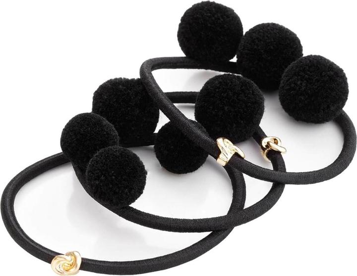 Immagine prodotto Corinne Mondo - Cravatta per capelli Pom Pom "Ibiza" nera (Elastico per capelli)