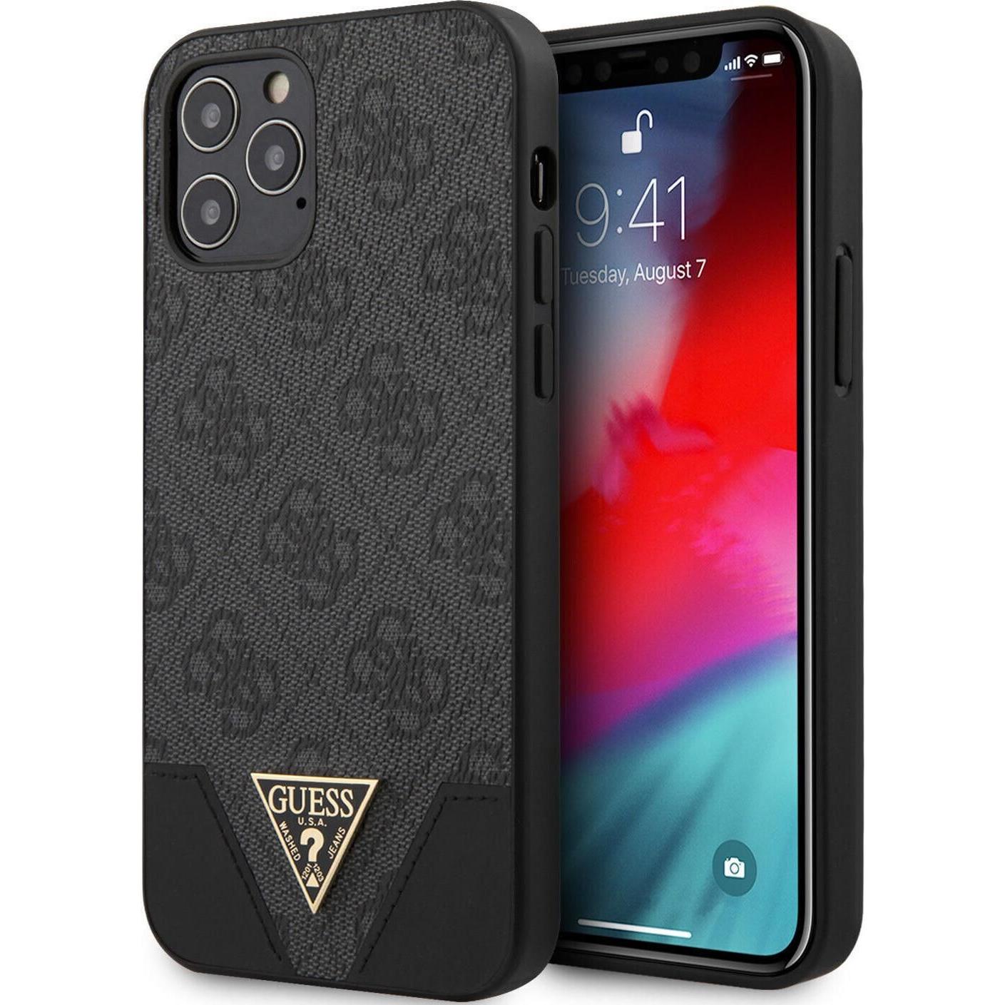 Guess Hard Cover 4G Triangle (Realme 12 Pro+, Apple iPhone 12), Smartphone Hülle, Grau