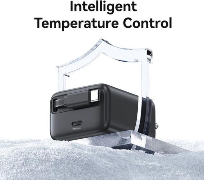 Image du produit Usams Ład. siec. 1xUSB-C ze zwijanym kablem USB-C Retractable PD+QC 30W Gan Fast Charging czarny/bla (30 W)