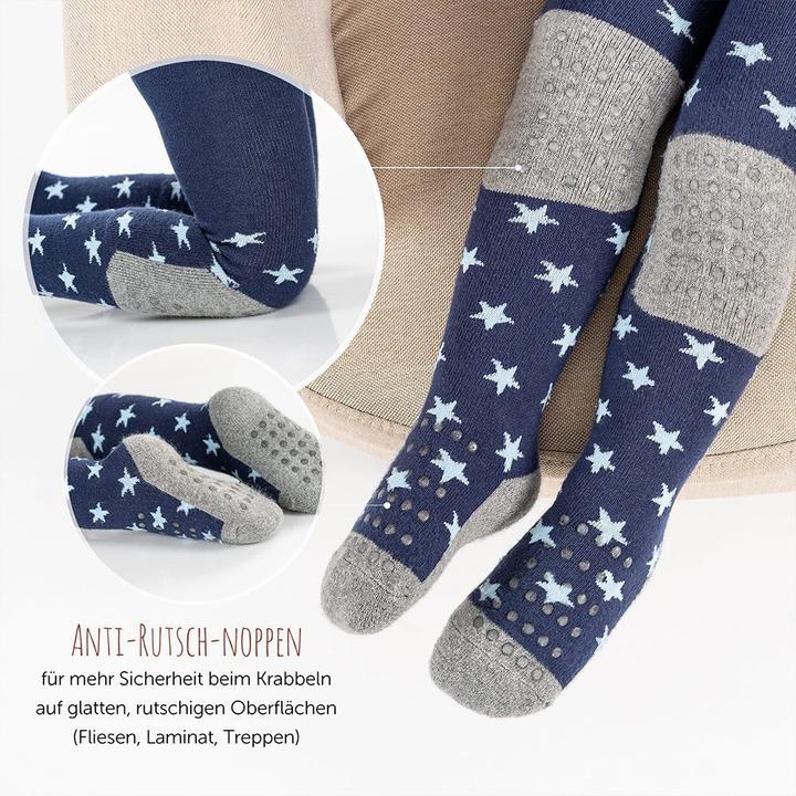 Produktbild La Loona LaLoona Baby-Strumpfhosen Krabbel-Strumpfhose 2er Pack - Sterne Marine + Streifen (74/80)