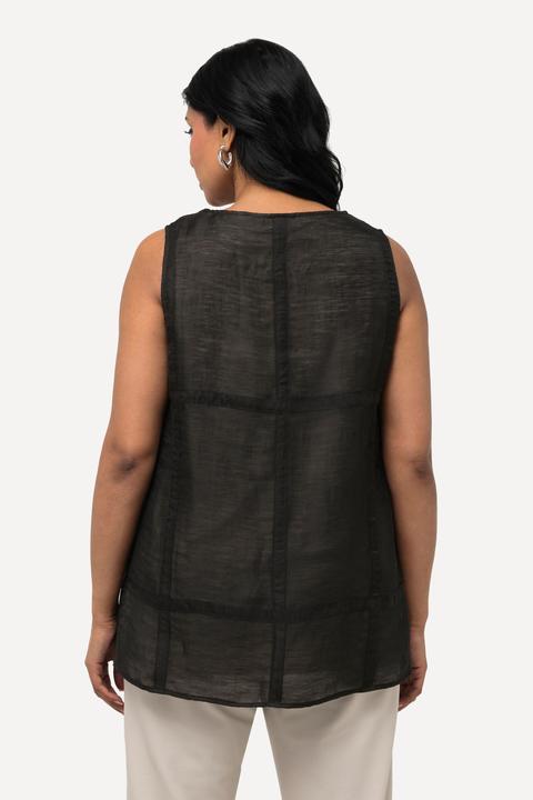Immagine prodotto Ulla Popken Top smanicato in misto lino con quadri, trapuntatura e scollo rotondo (54)