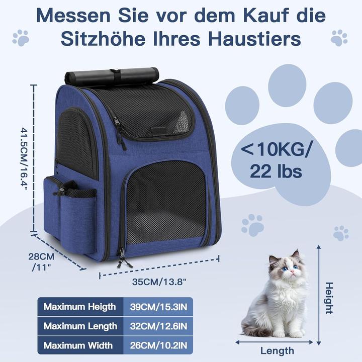Produktbild Markenlos Hunderucksack bis 10kg mit Netzfenster (Hund, Katze, Atmungsaktiv, Faltbar)