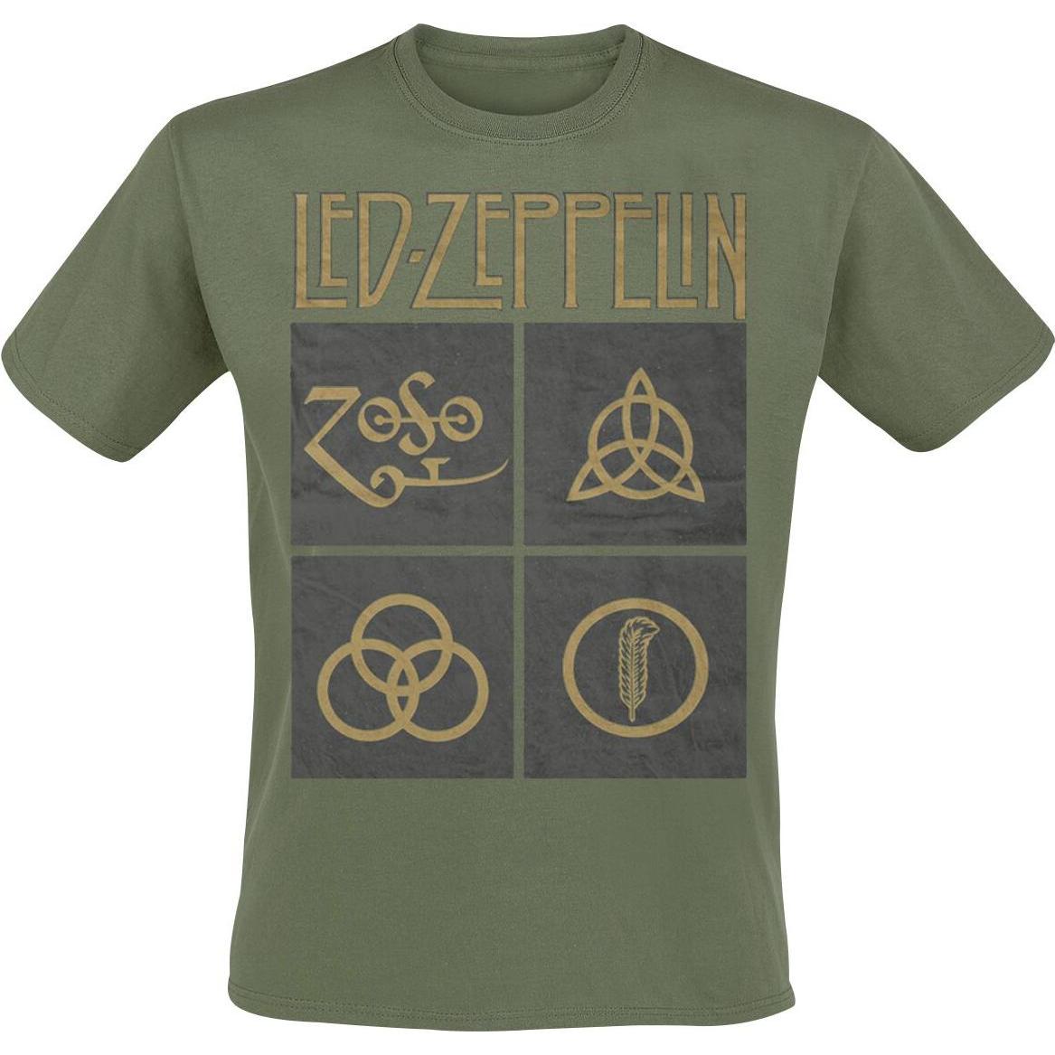 Led Zeppelin, Uomini, Maglietta, Gold Symbols & Black Squares, Verde, (L)