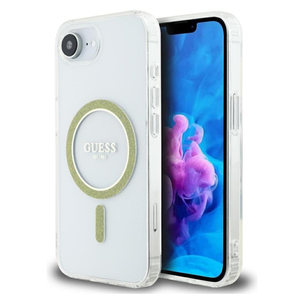 Guess Case Iml Glitter Circle MagSafe For IPhone 16e Transparent (Apple IPhone 16e), Smartphone Hülle, Transparent