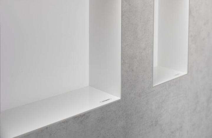 Actual product image hansgrohe Wall niche XtraStoris Original with frame, concrete grey 300x300x100mm