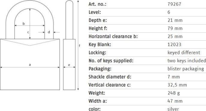 Produktbild Abus PADLOCK 79267 47X79 MM