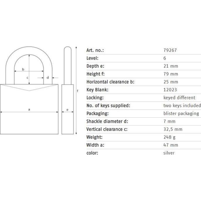 Thumbnail - Abus, Vorhängeschloss, PADLOCK 79267 47X79 MM