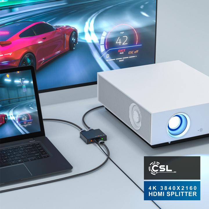 Immagine prodotto CSL Splitter HDMI, mini splitter 4K UHD a 2 porte 1x ingresso HDMI a 2x uscita HDMI, Ultra HD 2160p