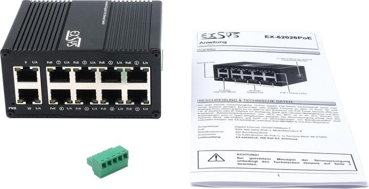 Produktbild Exsys Industr. Mini PoE-Switch 10x 1 Gbps