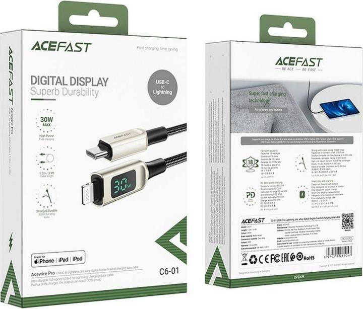 Actual product image Acefast C6-01 (1.20 m, USB 2.0, 30 W)