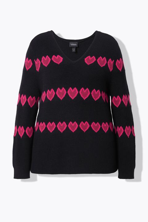 Produktbild Ulla Popken Pullover, Herzen, V-Ausschnitt, Langarm (54)