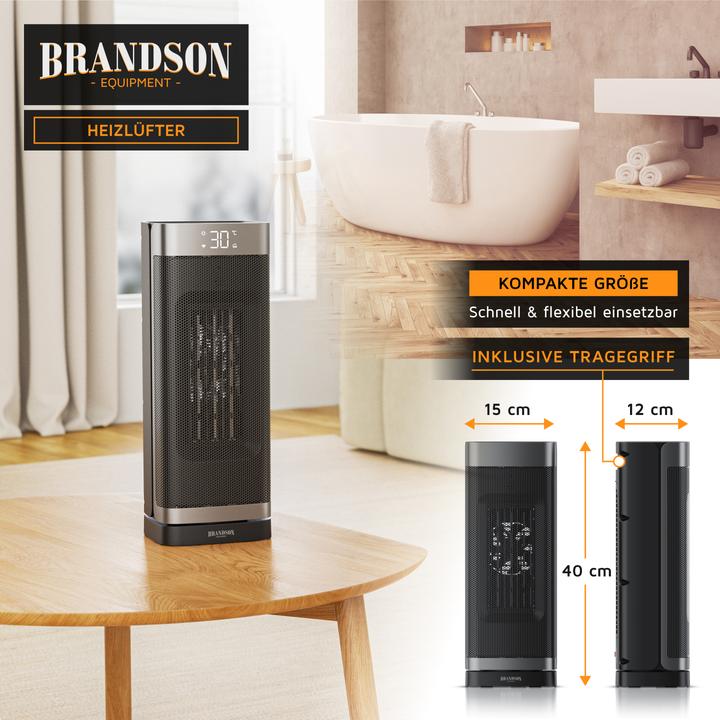 Actual product image Brandson Keramik Heizlüfter 2000W, 70° Oszillation, Kippschutz, Temperatureinstellung 10-35°C, schwarz/silber (2000 W)