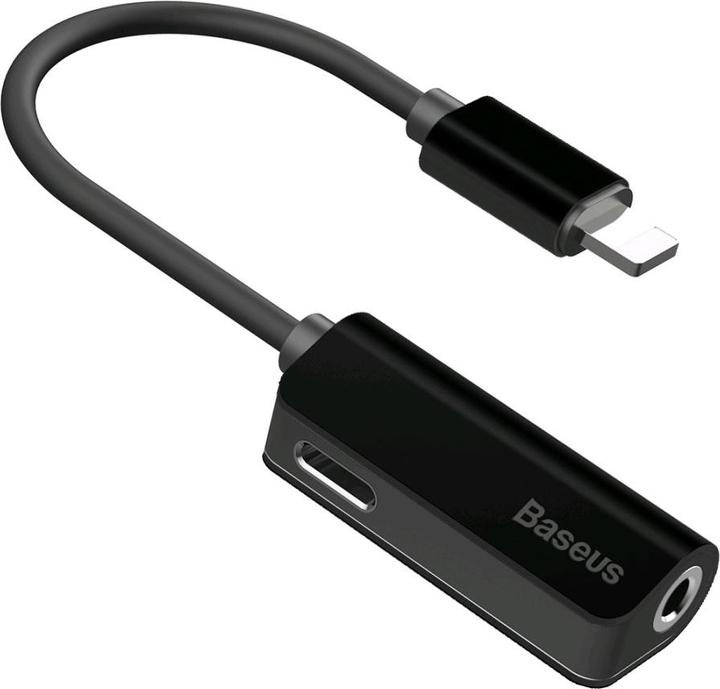 Actual product image Baseus L32 IP Male to 3.5mm+IP Female Adapter Black (3.5mm jack, Lightning)