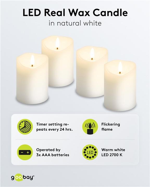 Actual product image Goobay 4er-Set LED-Echtwachskerzen, weiss (4 x)