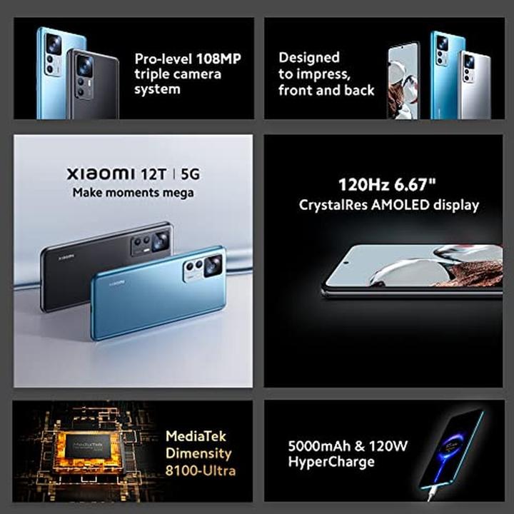 Image du produit Xiaomi 12T Clear Blue 8GB RAM 128GB ROM Blue (128 Go, Bleu clair, 5G)