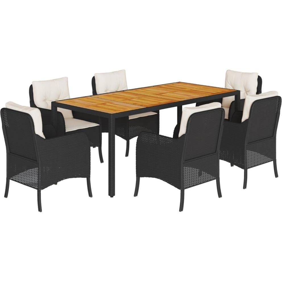 VidaXL, Gartentisch + Balkontisch, Gartenmöbel Essgruppe Gartengarnitur Sitzgruppe 7tlg. Schwarz Poly Rattan (190 cm)