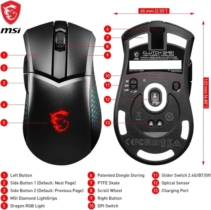 Actual product image MSI Clutch GM51 (Cable, Wireless)
