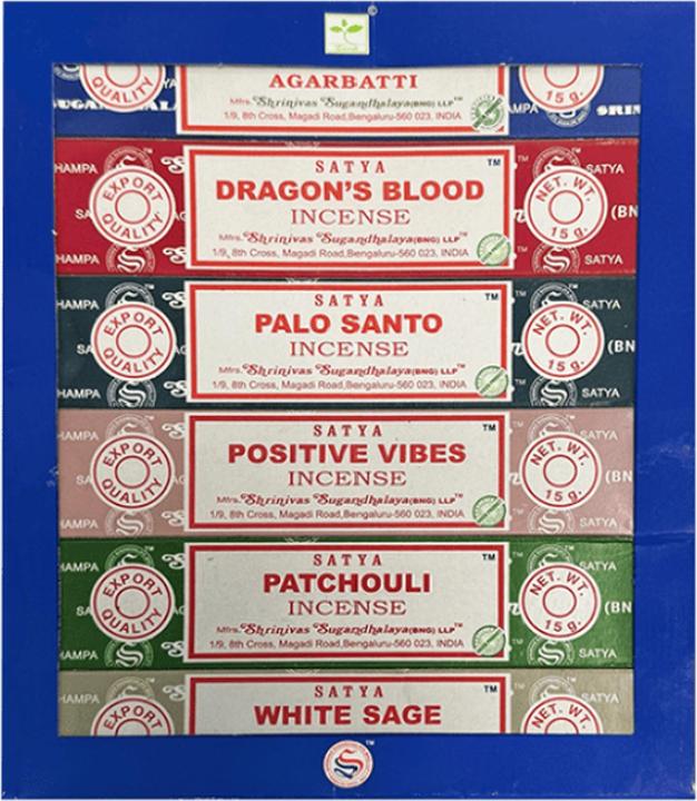 Nag Champa Satya Box with 6 Satya Incense Packs 15 g each