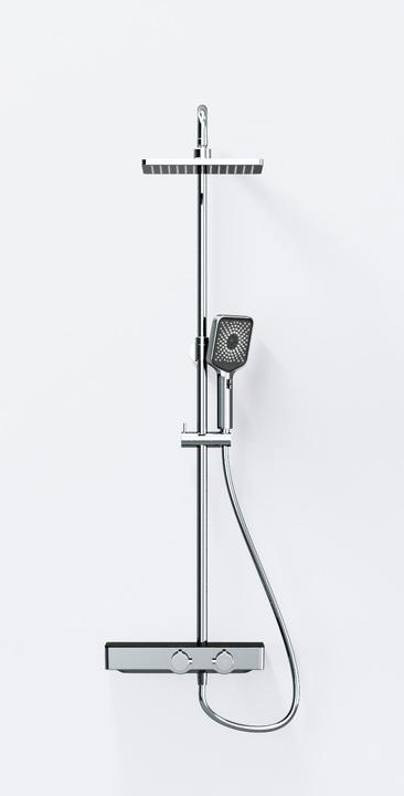 Actual product image Steinberg Series 390 shower system, glass shelf, thermostat, Easy Clean, rain shower, hand shower