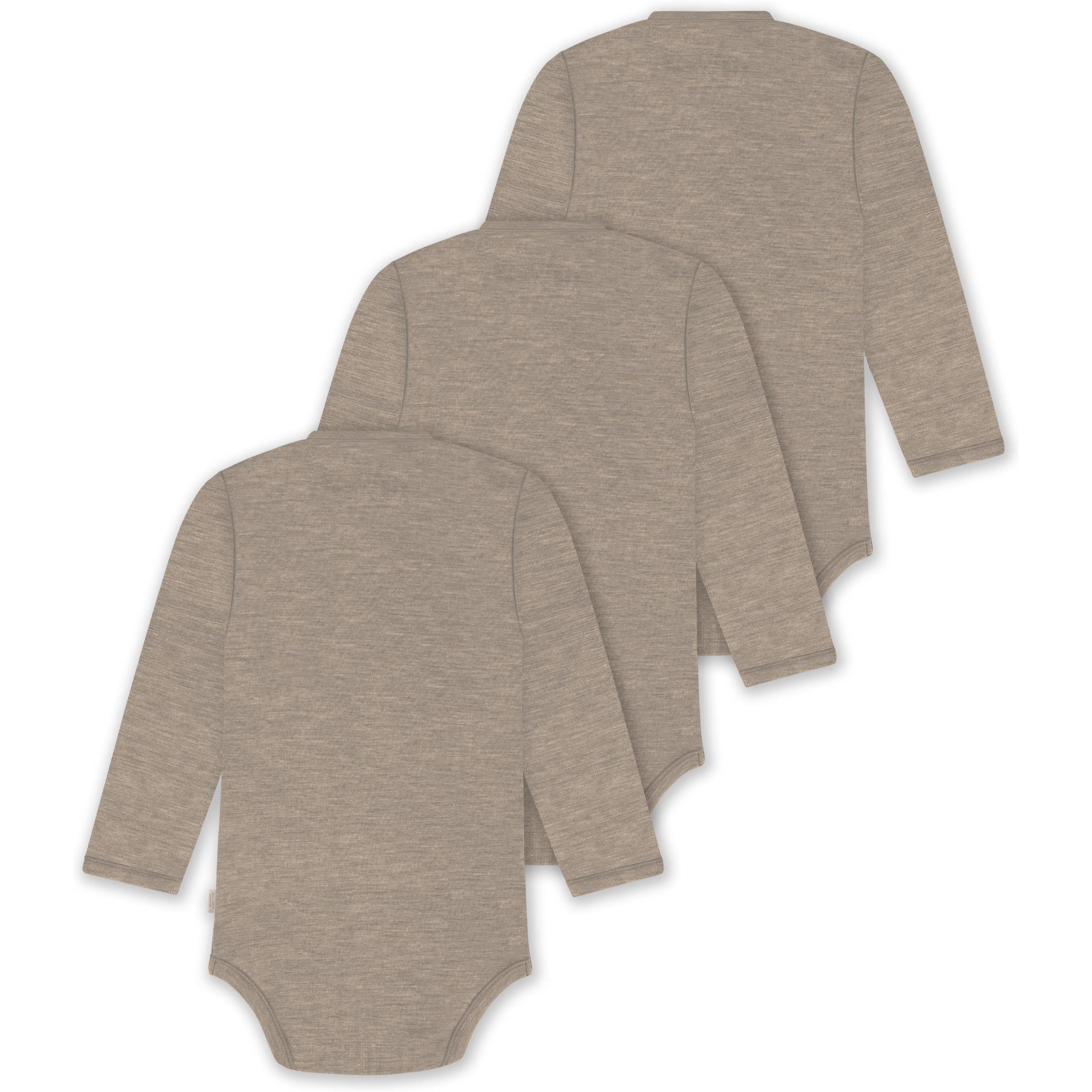 Thumbnail - Normani, Herren, Body, 3er Pack Merino Baby-Body langärmeliger Wickelbody für 0-24 Monate - 9349, Beige, (50)
