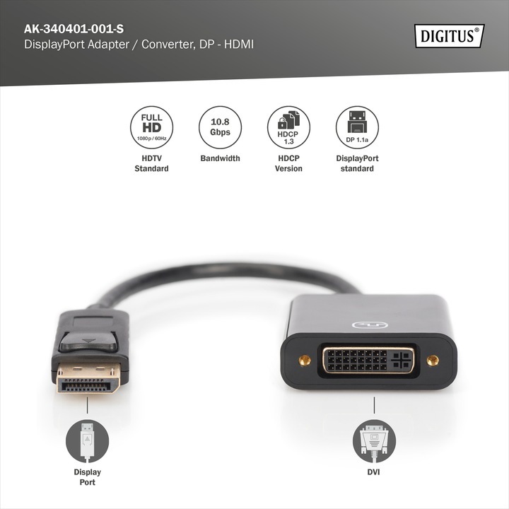 Productafbeelding Digitus DisplayPort naar (DVI, 15 cm)