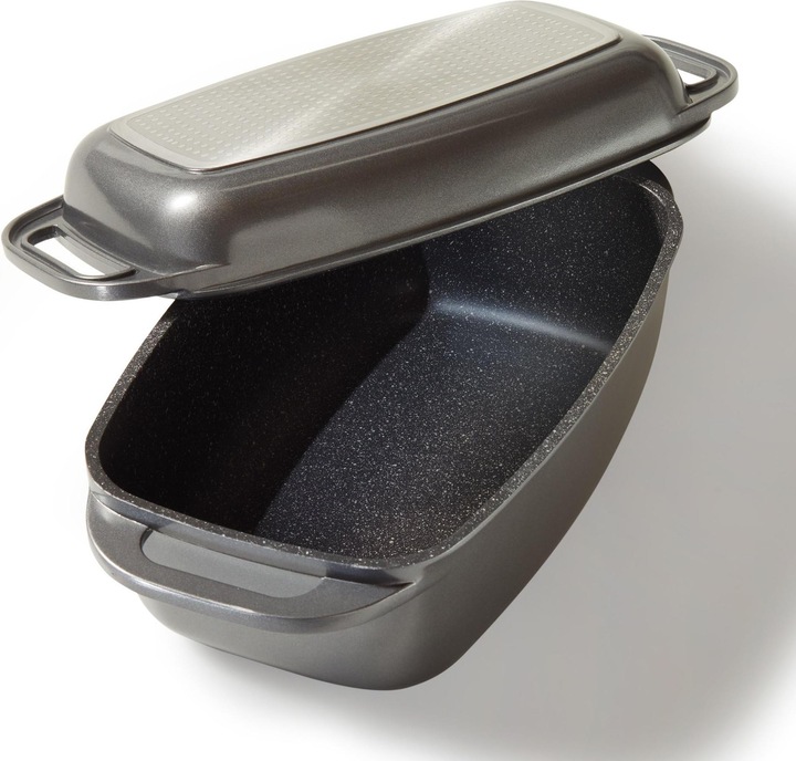 Produktbild Stoneline Bräter 40 x 22 cm mit Deckel, Backofen und Induktion geeignet, Antihaftbeschichtung, grau (Bräter + Schmortopf, Aluminium)