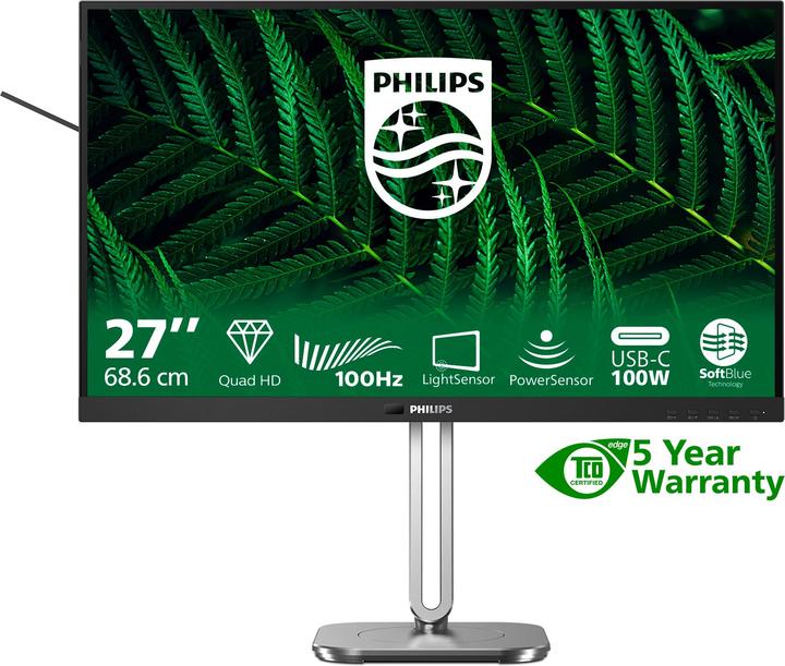 Produktbild Philips 27B2G5601/00 Monitor 68,58cm 27Zoll 2560x1440 100Hz 2xHDMI DP USB dark gray (2560 x 1440 Pixel, 27")