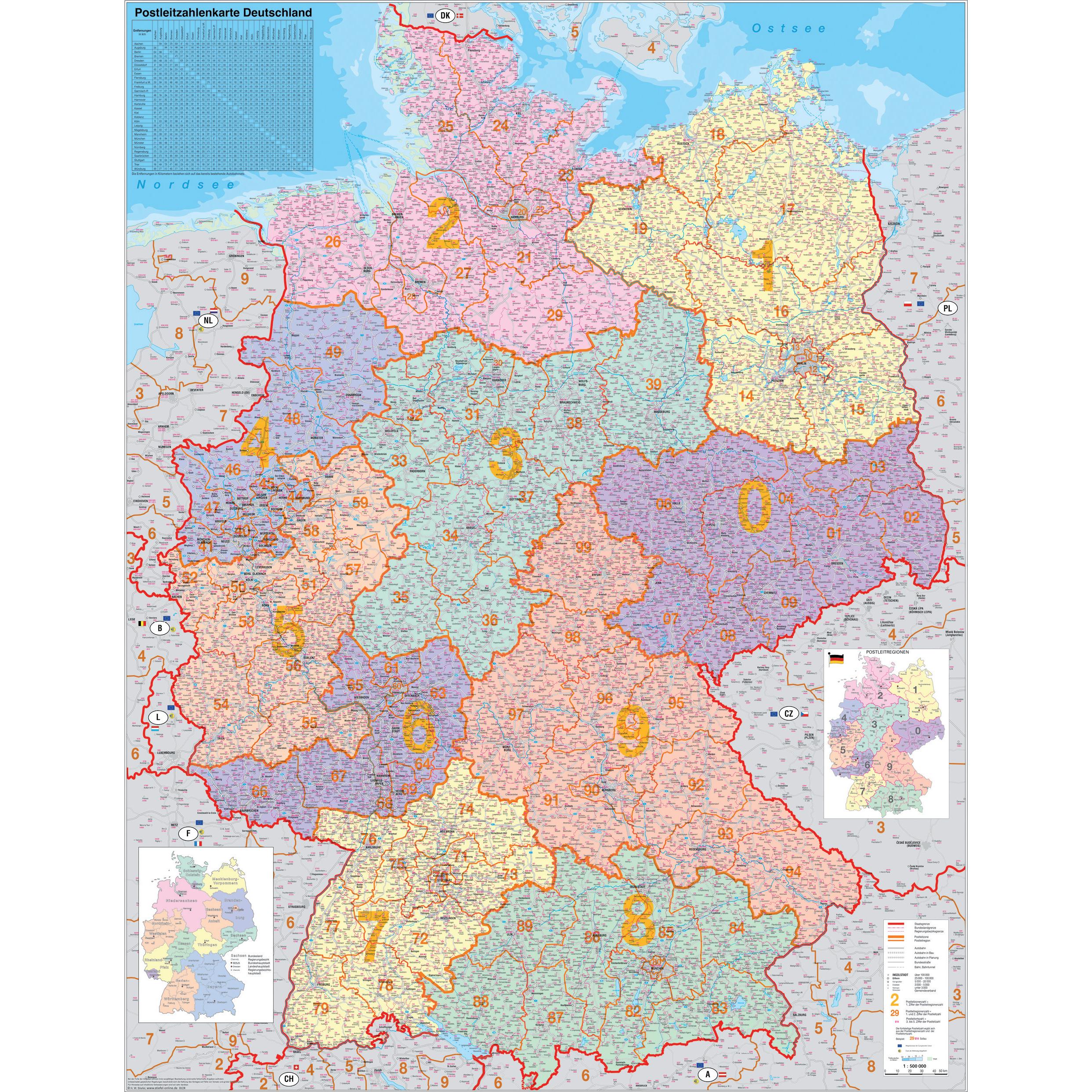 Thumbnail - Franken, Pinnwand, Kartentafel PLZ Deutschland pinnbar (98 x 140 cm)