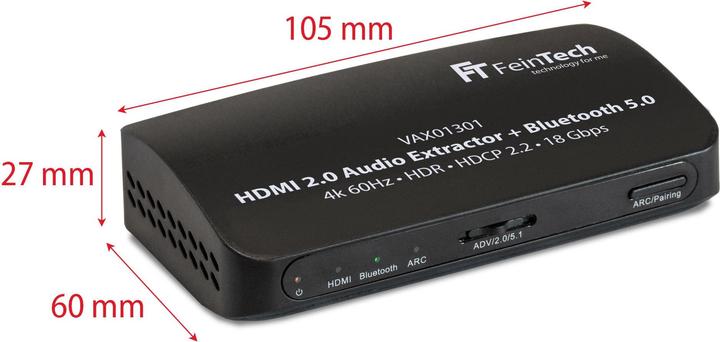 Actual product image FeinTech VAX01301 HDMI Audio Extractor mit Bluetooth Sender und ARC