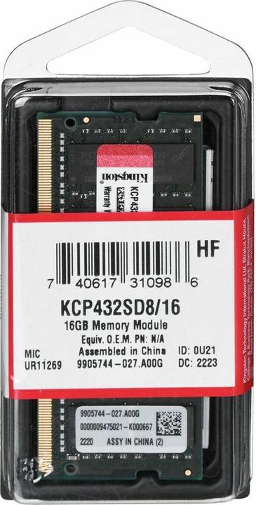 Image du produit Kingston KCP432SD8/16 (1 x 16GB, 3200 MHz, RAM DDR4, SO-DIMM)