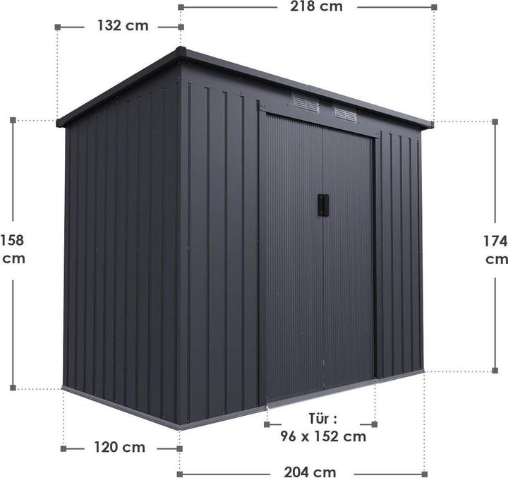 Actual product image Juskys Metall Geräteschuppen Gerätehaus M mit Pultdach - Dunkelgrau
