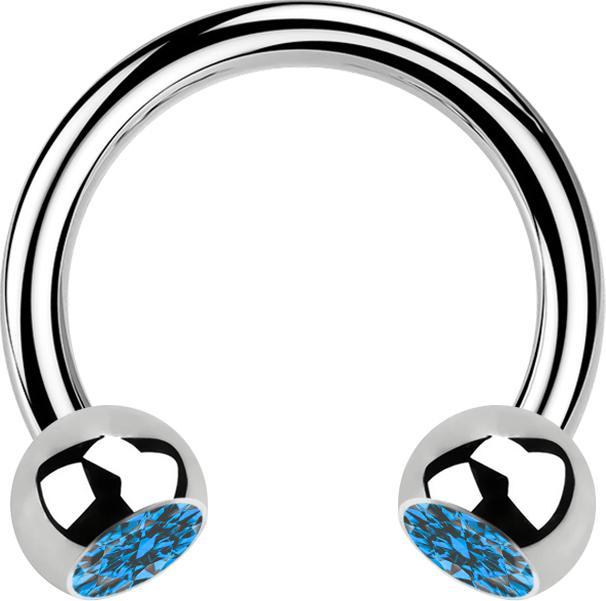 Image du produit Star Piercing Micro Circular Barbell argent avec deux boules de cristal bleu clair (Acier chirurgical 316L, sans laiton)