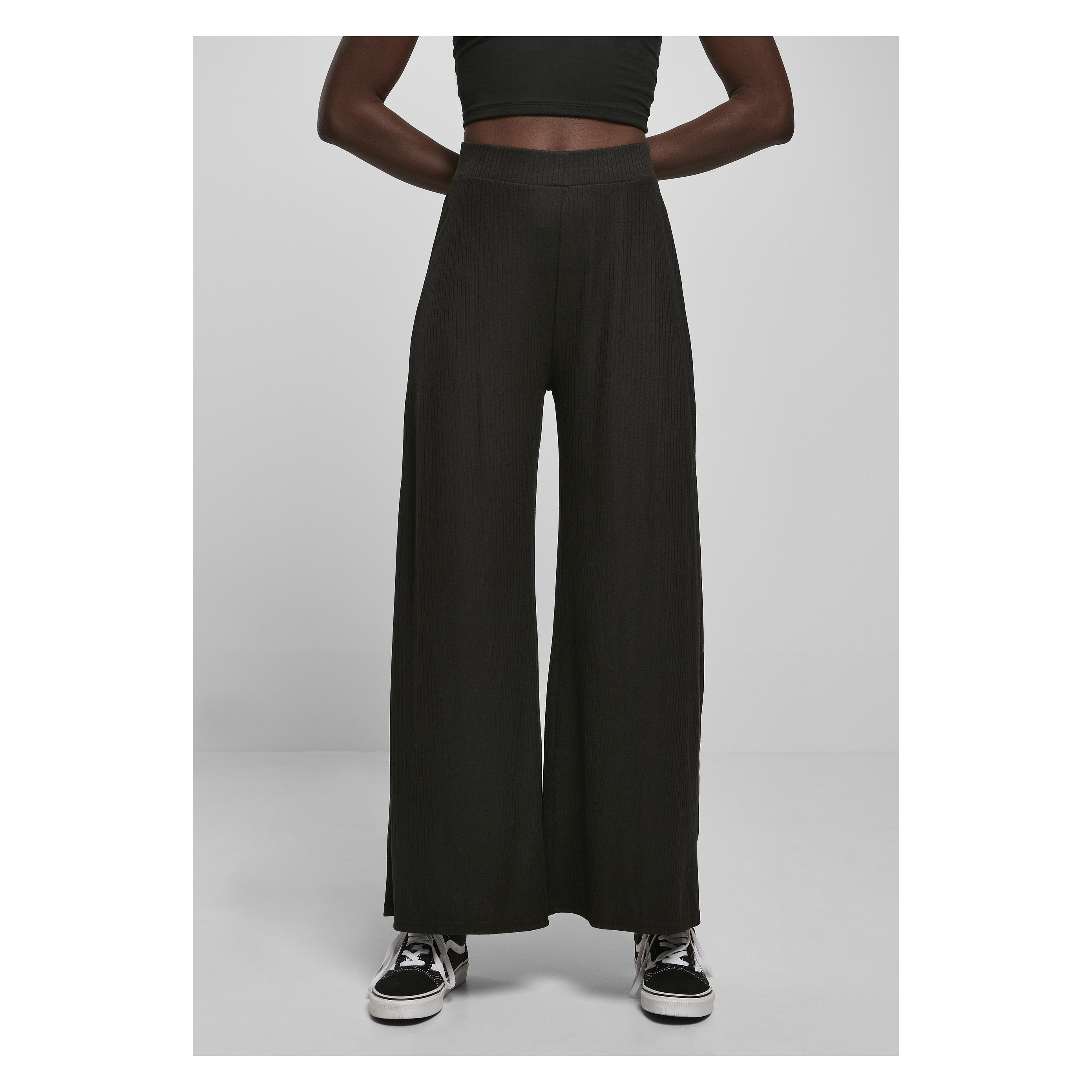 Urban Classics, Damen, Hosen, Ladies Rib Jersey Wide Leg Pants, Schwarz, (5XL)