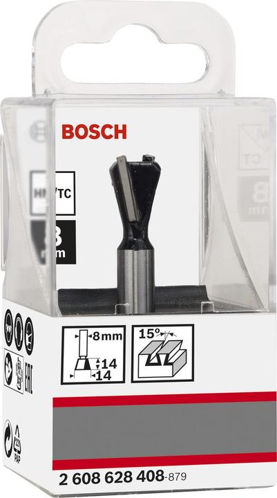 Produktbild Bosch Professional Zubehör Zinkenfräser, 8 mm, D1 14 mm, L 14 mm, G 55 mm, 15°