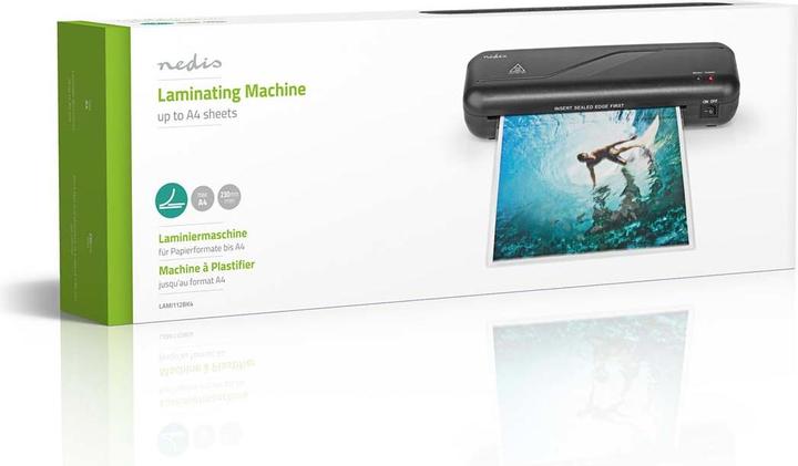 Image du produit Nedis LAMI112BK4 Plastifieuse à chaud A4 230 mm/min Arrêt automatique Alimentation secteur faible (125 µm, A4)
