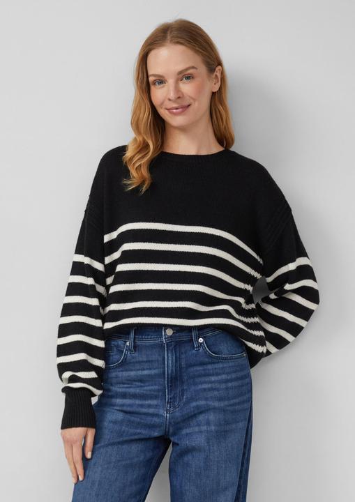 Produktbild s.Oliver Strickpullover Gestreifter Strickpullover aus Wollmix mit Ripp-Details (36)