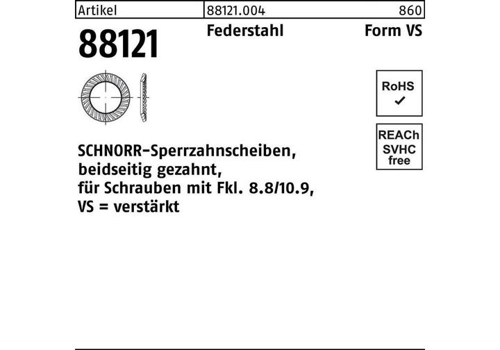 Immagine prodotto Schnorr Rondella di sicurezza R 88121 dentellata su entrambi i lati VS 22 x33 x2 acciaio per molle
