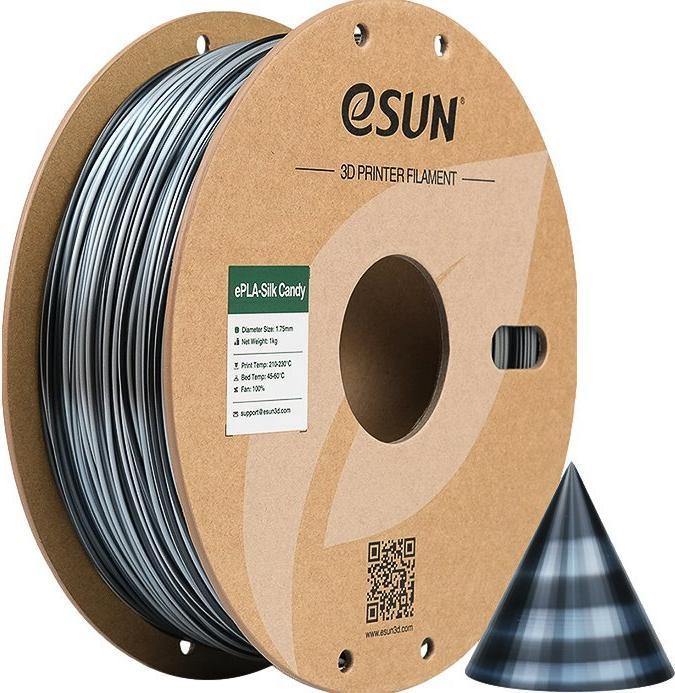 Produktbild eSUN ePLA-Silk Candy Silber-Schwarz Filament 1.75mm 1Kg (PLA+, 1.75 mm, 1000 g, Mehrfarbig)