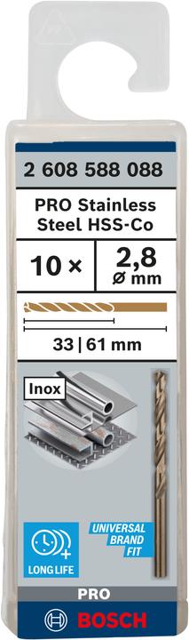 Produktbild Bosch Professional Zubehör PRO Stainless Steel HSS-Co Spiralbohrer, 2,8 x 33 x 61 mm (2.8 Millimeter)