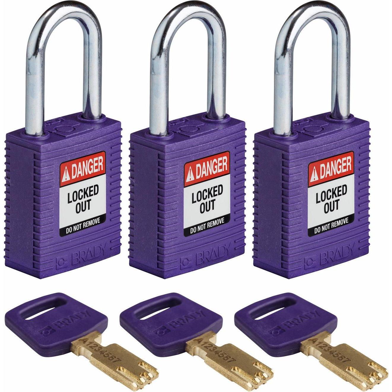Brady, Etiketten, Safekey Nylon-Sicherheitsschloss mit Stahlbügel, Violett, 38 mm Bügelhöhe, 6.4 mm Bügeldurch
