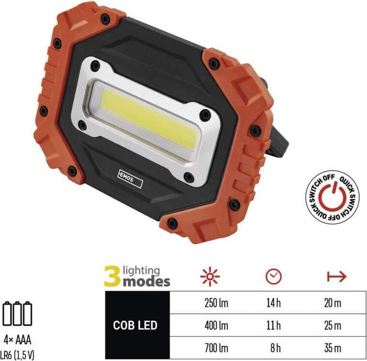 Produktbild Emos COB LED Arbeitsleuchte P4113, 700 lm, 4x AA (700 lm)